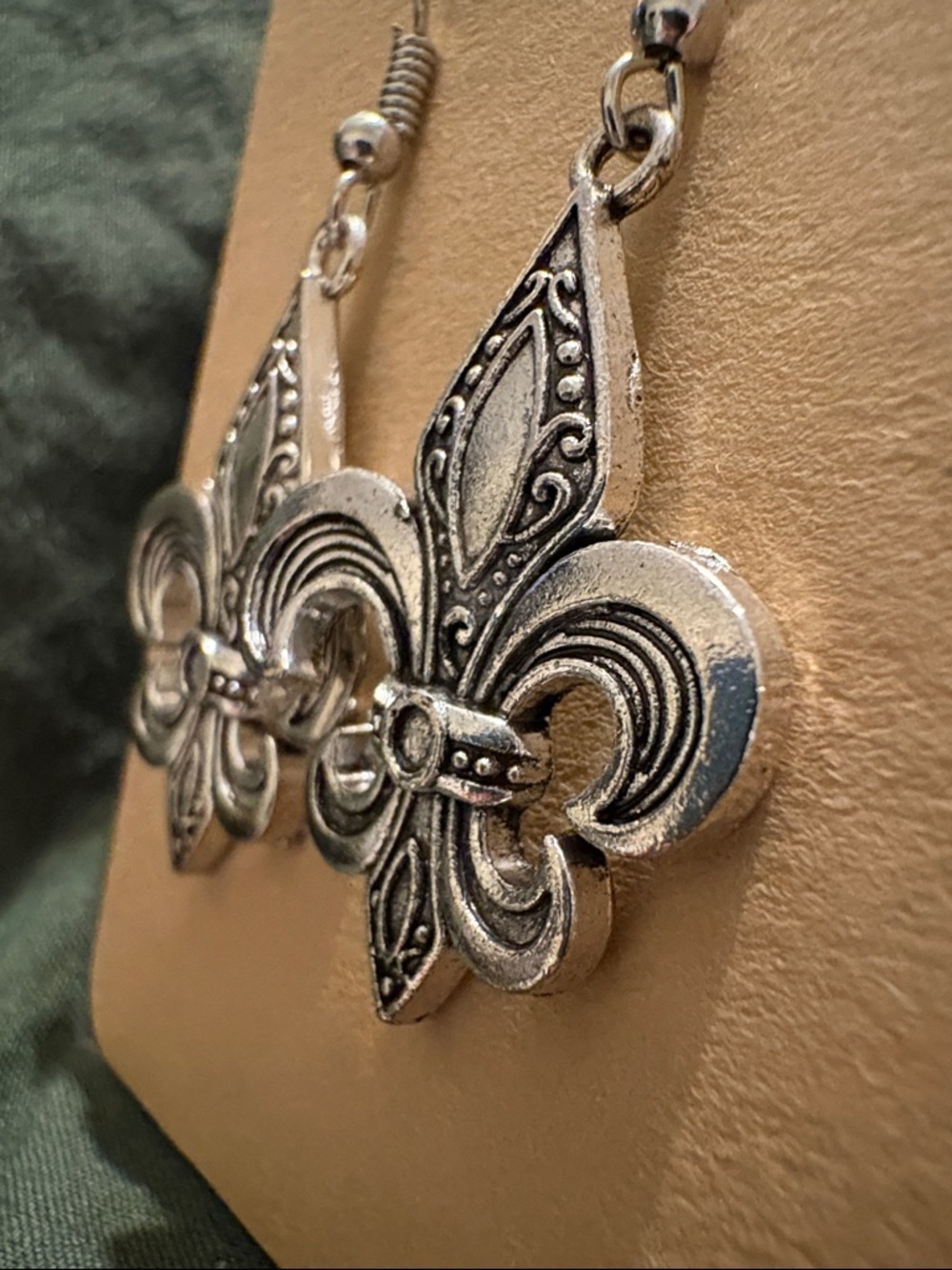 Fleur-de-Lis Silver Tone Drop Earrings - Picture 2 of 2